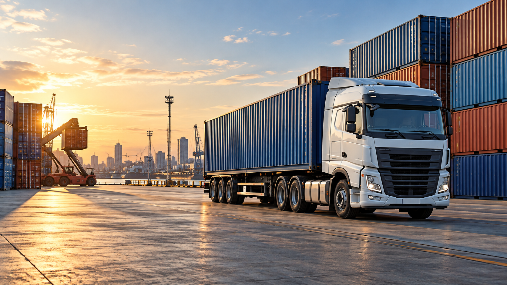 Camión y contenedores para seguro de transporte de mercaderías